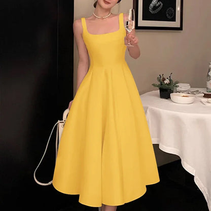 Sleeveless Tank Casual Square Collar Midi Robe