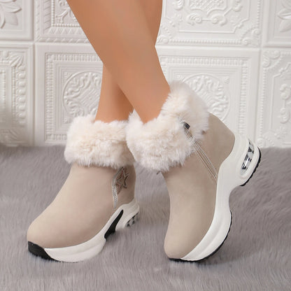 Winter Casual High Heels Thickened Fluff Wedge Platform Snow Boots