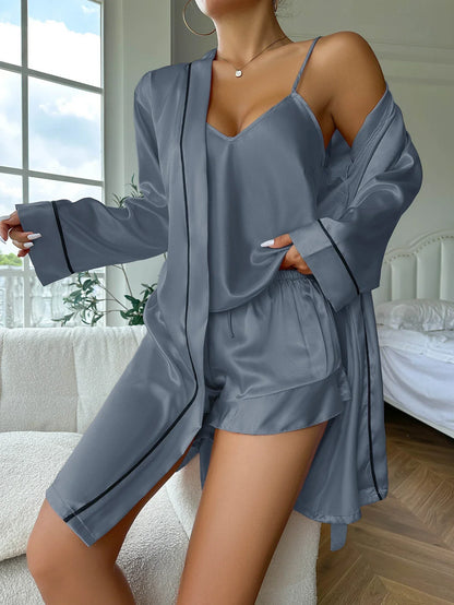 Satin Long Sleeve Belted Robe Set