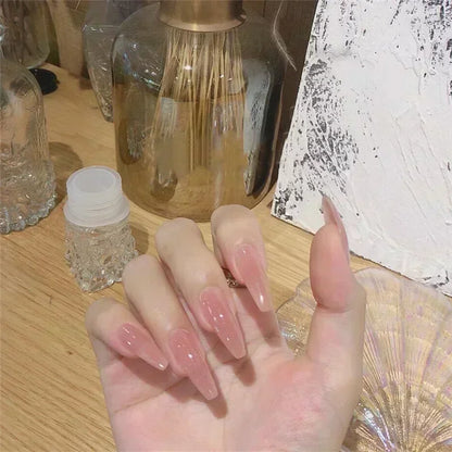 24pcs/Box Long Coffin False Nails Art Rose with Glue Wearable Jelly Nails
