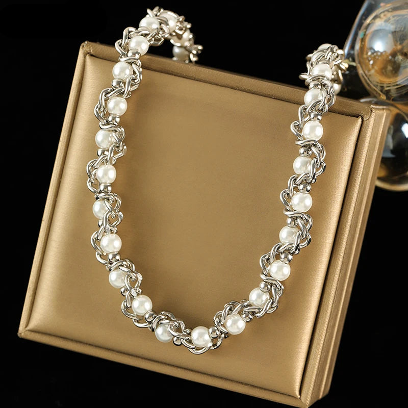 316L Stainless Steel Pearls Chain Necklace