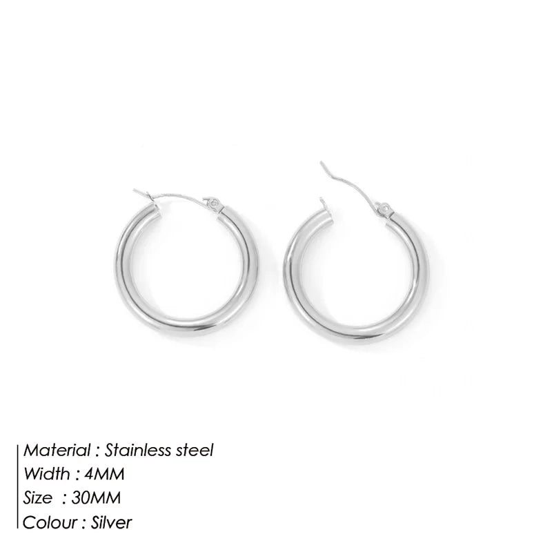 Classic Stainless Steel Ear Buckle Gold Small Large Circle Hoop Earrings