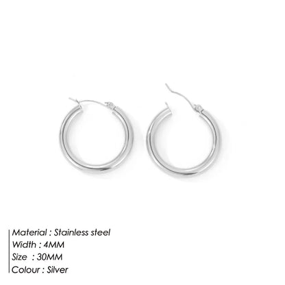 Classic Stainless Steel Ear Buckle Gold Small Large Circle Hoop Earrings