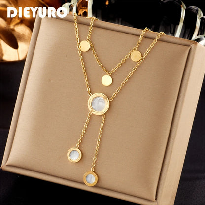 Stainless Steel Round Roman Dial Long Necklace