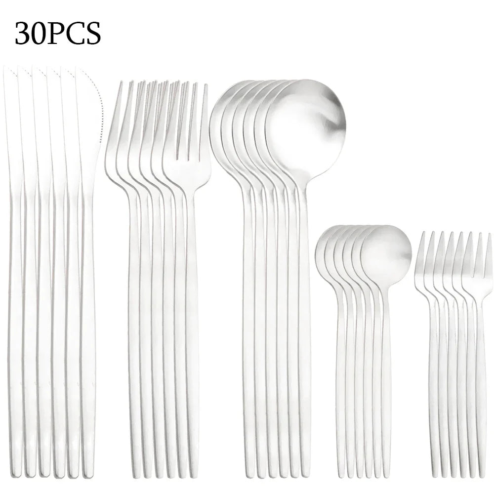 30Pcs Dinnerware Set Stainless Steel Flatware Matte Fork Spoon Knife Dinner Set