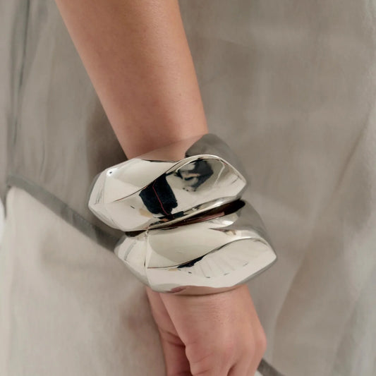 Exaggerated Silver Wide Geometric Irregular Cuff Bangles Punk Open Bangle Chunky Bracelets