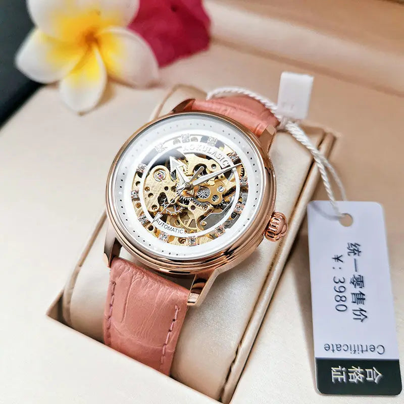 Aogulas Genuine Hollow-Out Diamond-Encrusted Fully Automatic Mechanical Watch