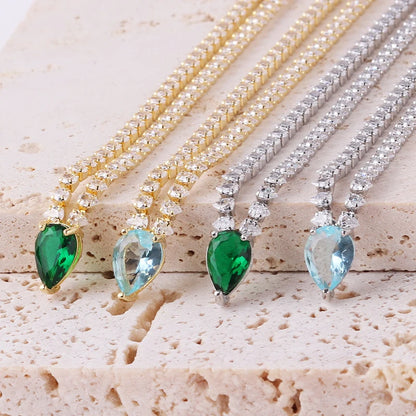 Iced Out Chain Water Drop Cubic Zirconia Light Blue Necklace