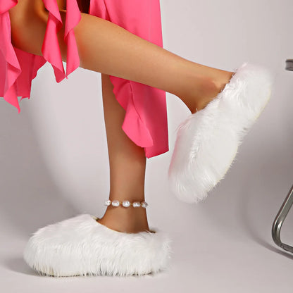 Faux Fur Platform Thick Sole Slippers