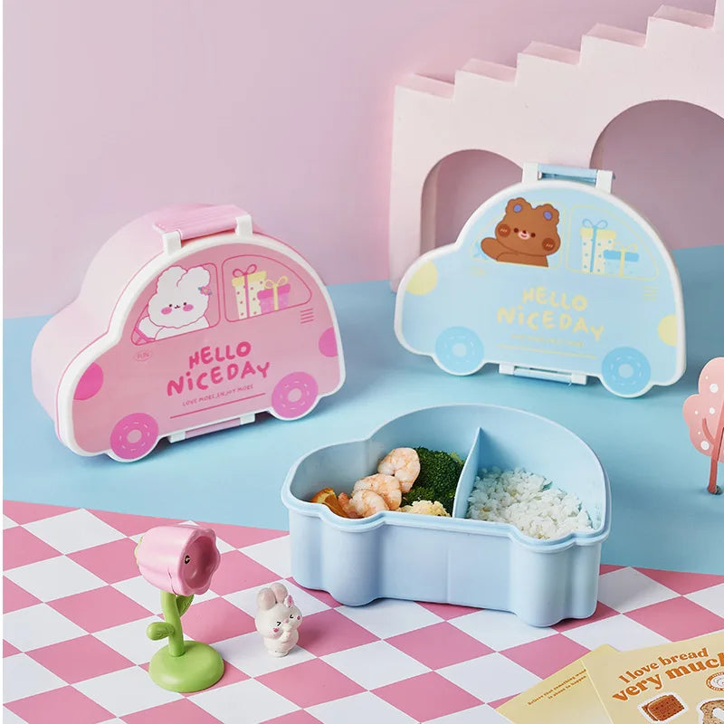 Cartoon Car Bento Rectangular Leakproof Plastic Lunch Box