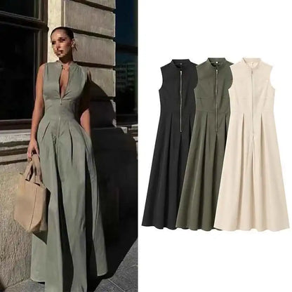 Elegant Sleeveless round Neck Midi Dress