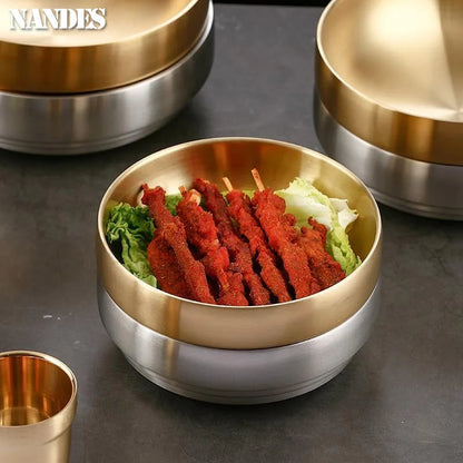 Stainless Steel Double Layer Cold Noodle Salad Bowl Fruit Bowl