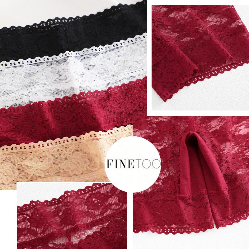 2Pcs/Set Lace Sexy Floral High Waist Transparent Boxers Short