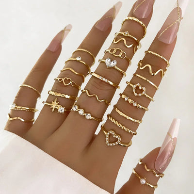 Crystal Heart Shape Gold Silver Ring