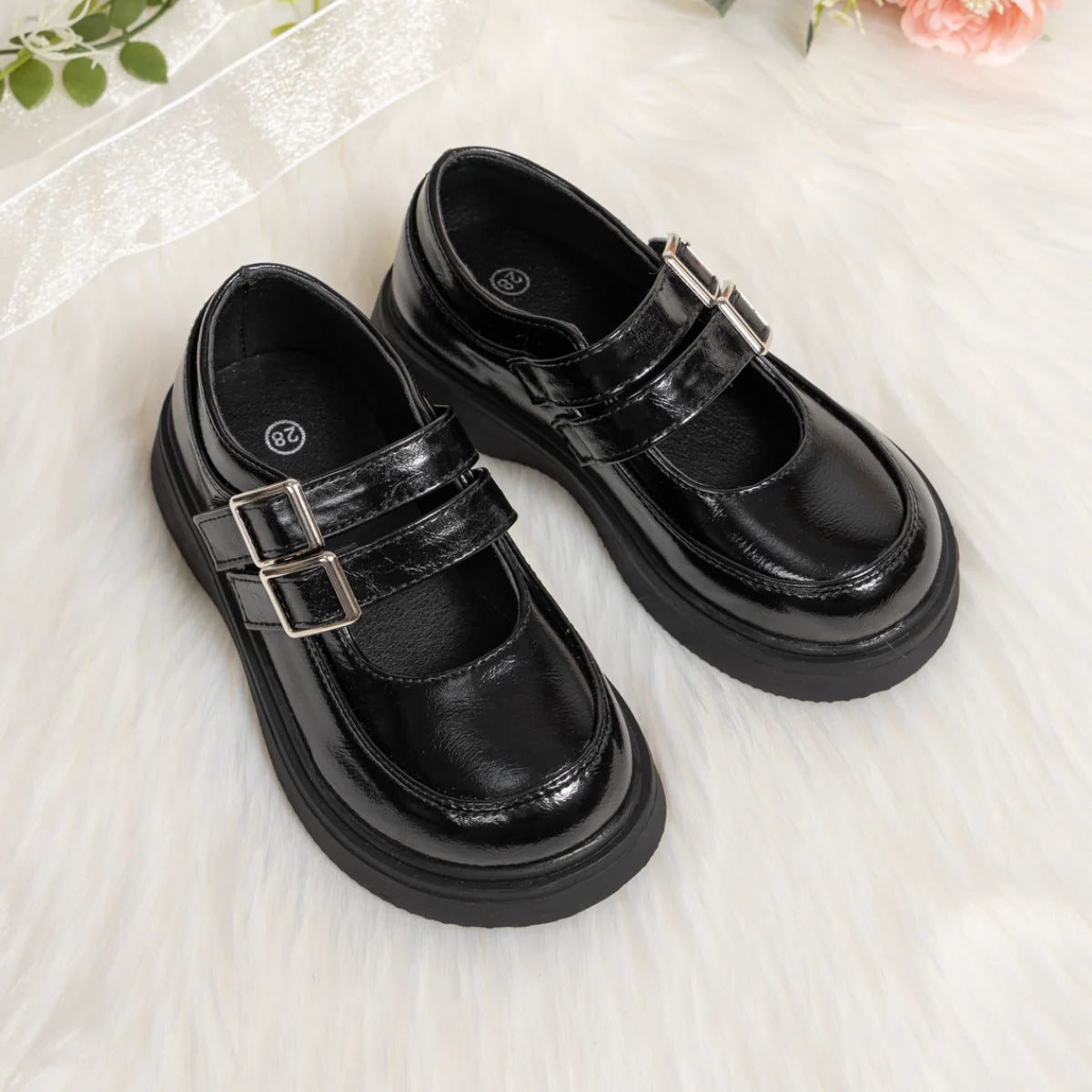 Classic Leather Spring and Autumn Bow Metal Buckle Mary Jane Shoes