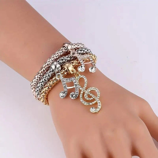 3 PCS Heart Lock Key Charm Bracelet Set