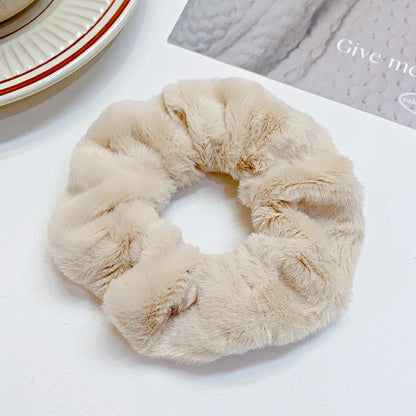 Solid Soft Plush Wide Hair Band Ponytail Holder Hair Tie Fluffy Rubber Band