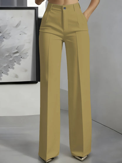 High-Waisted Draped Straight-Cut Suit Pants