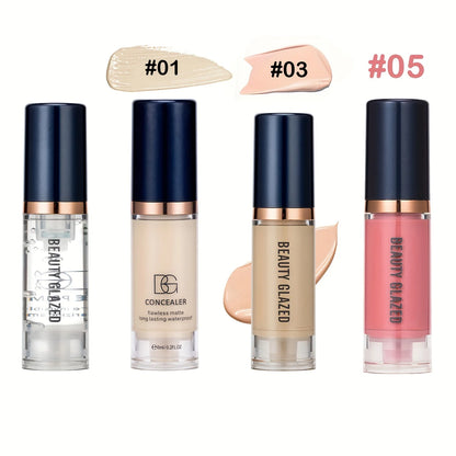 4Pcs Set Primer + Concealer + Liquid Foundation + Liquid Blush Matte Velvet Waterproof Foundation