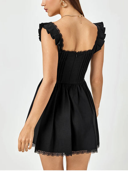 Sexy Square-neck Mini Y2K Elegant Ruffles Sleeveless Slim Dress