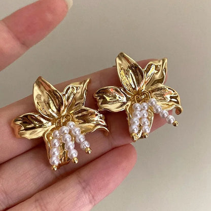 DANA Metal Gold Color Flower Big Earrings