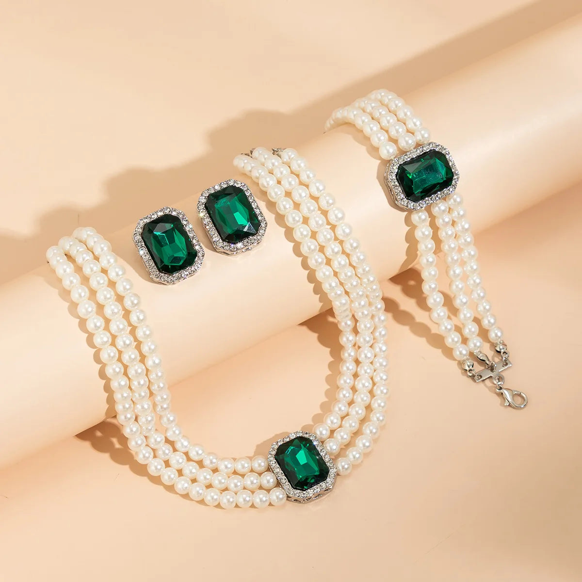 4PC Light Imitation Pearl Necklace Jewelry Set