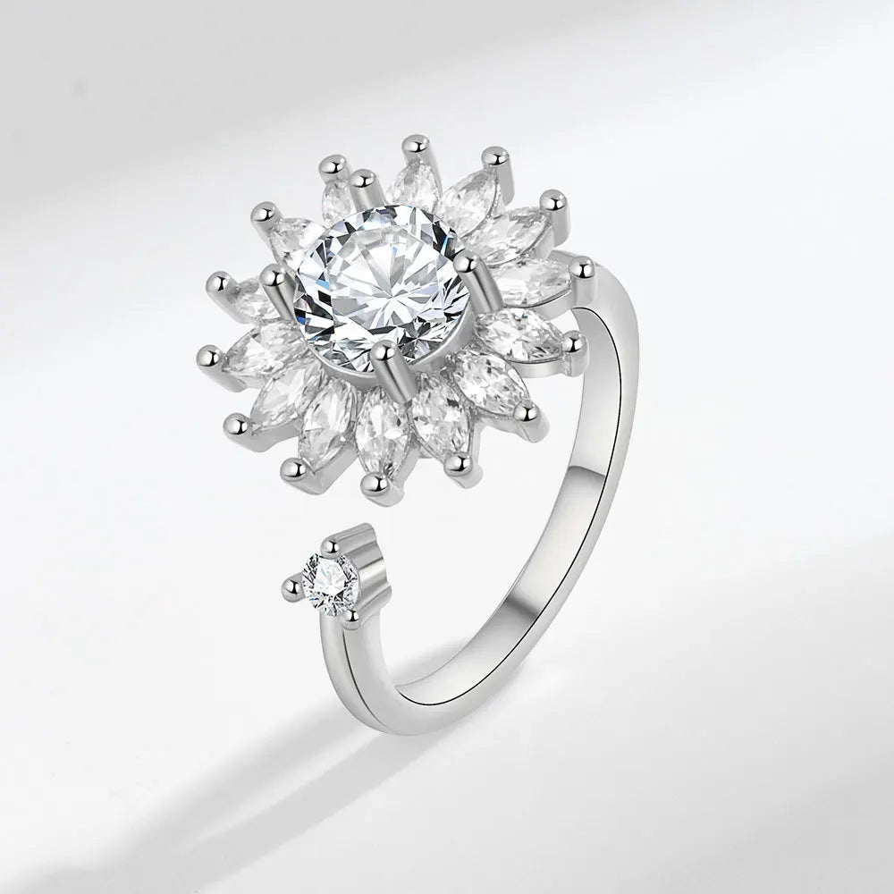 DANA 925 Silver Sunflower Diamond Zircon Ring