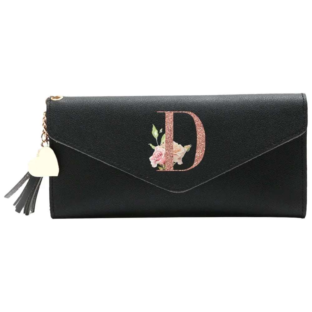 Black Small Leather Coin Rose Gold Wallet