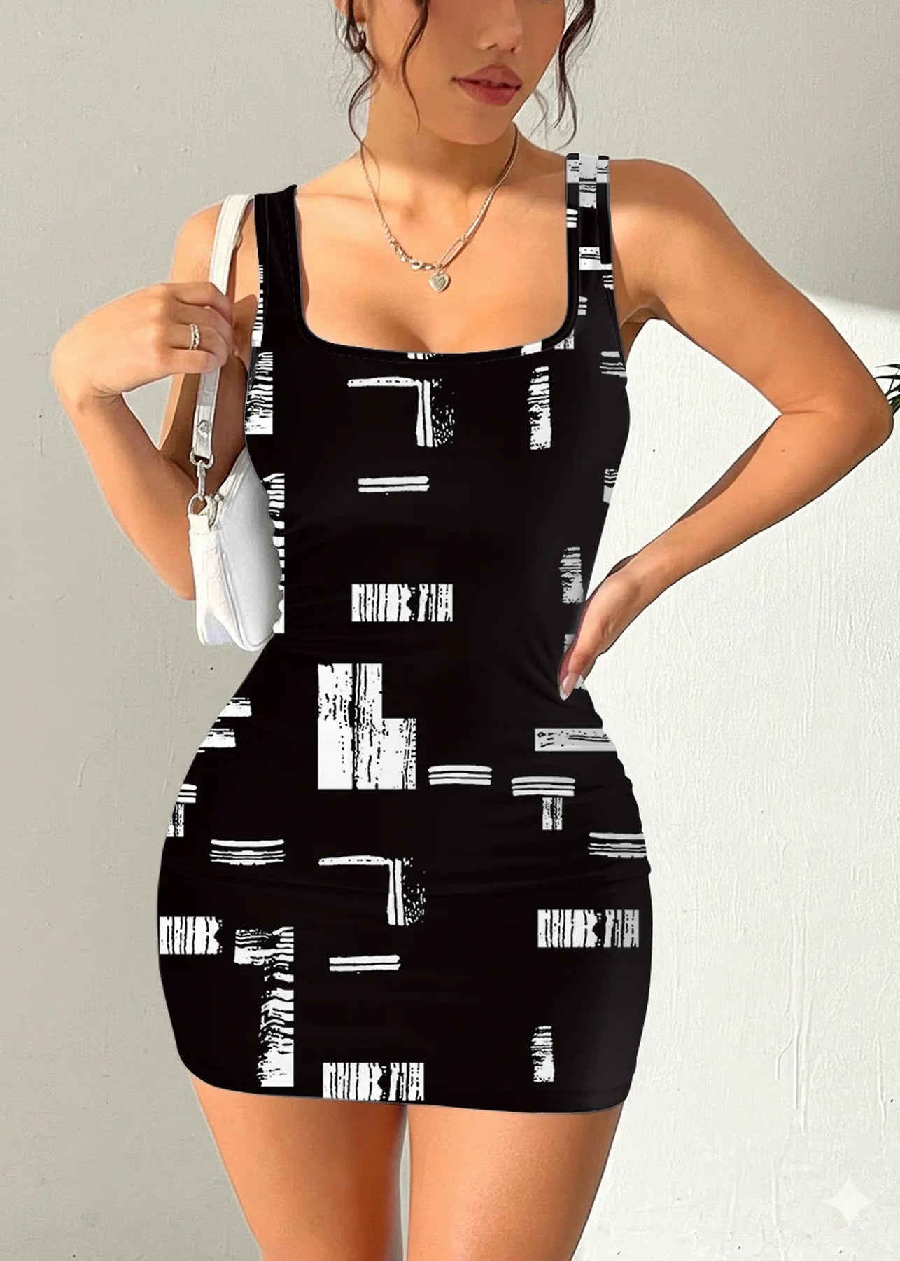 Geometric Print Round Neck Sleeveless Camisole Dress