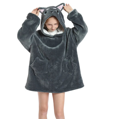 Kids Hoodie Oversized Blanket with Sleeves Panda Giraffe Kigurumi Sweatshirt