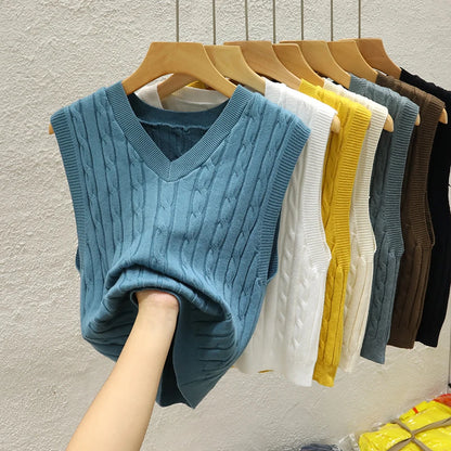 Knitted Sweater Vest Sleeveless V-Neck Knit Sweater