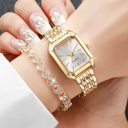 4PCS/Set Elegant Rectangle Quartz Wristwatch Heart Bracelets Set
