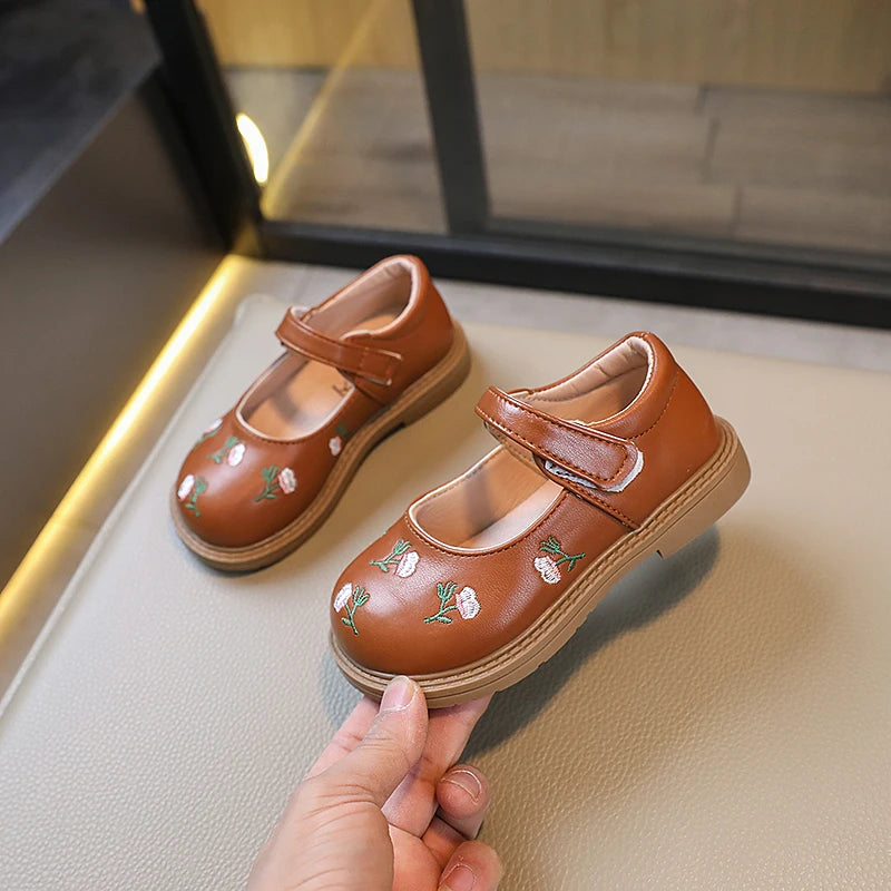 Leather Flowers Flats Mary Janes Soft Shoes
