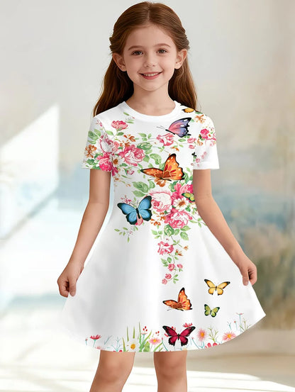Beautiful Butterfly Printed Short Sleeve Dress