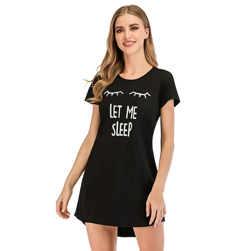 Plus Size Ice Silk Cartoon Cat Printed Short Sleeve Round Neck Dress Oversized Nightgown
