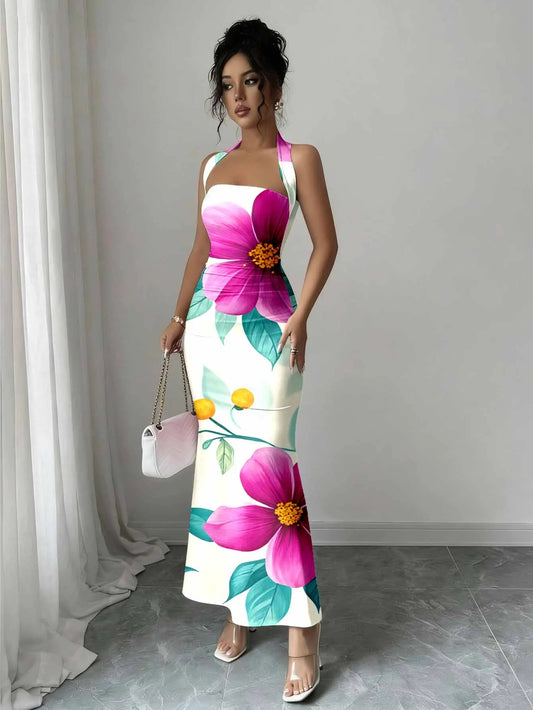 Hip-Hugging Sleeveless Long Collar Flowing Dress