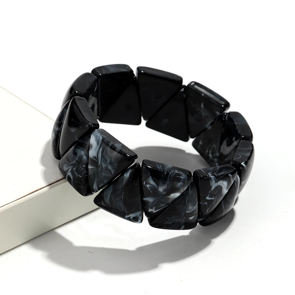 Acrylic Geometric Triangle Marble Elastic Beads Bracelets