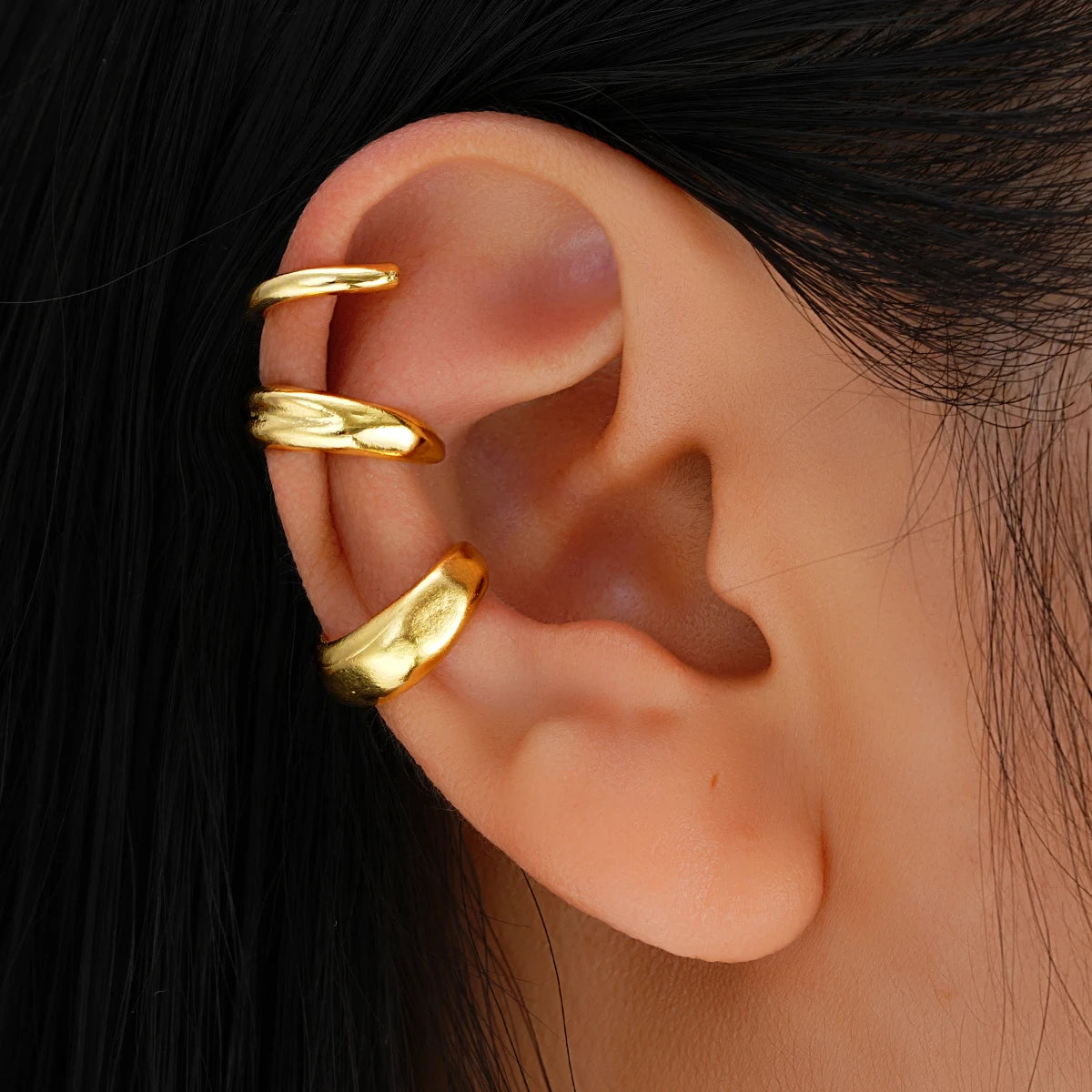 Exaggerated Wide Clip-On Gold Metal Earring