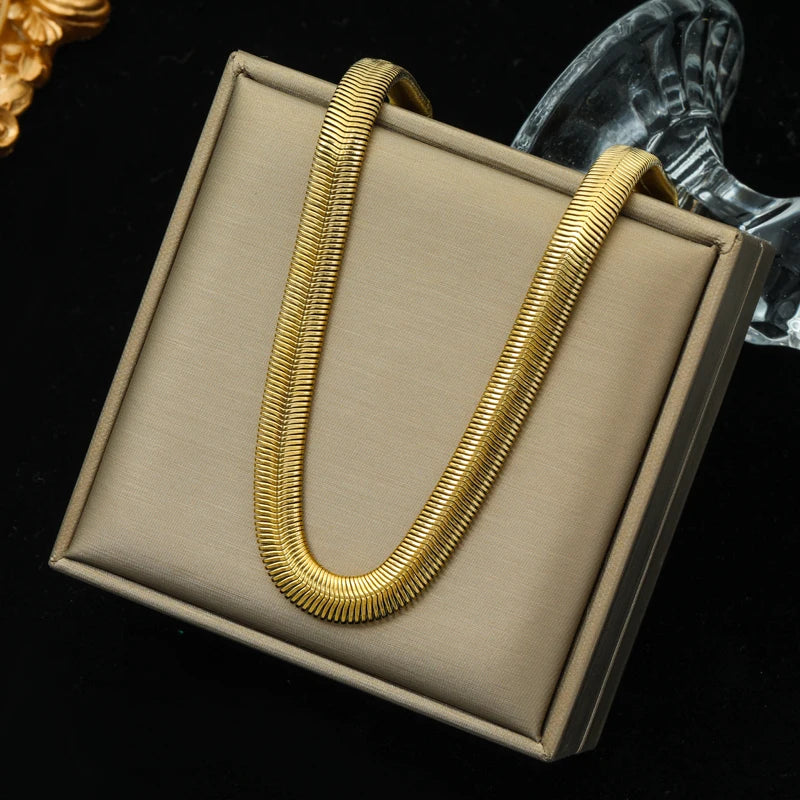 316L Stainless Steel Metal Chain 18K Gold Plated Neck Chain Waterproof Necklace