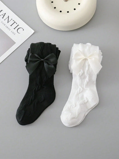 Pantyhose Threaded Bowknots Soft Stretchy Cute Tights Leggings for 1-12 Years Set