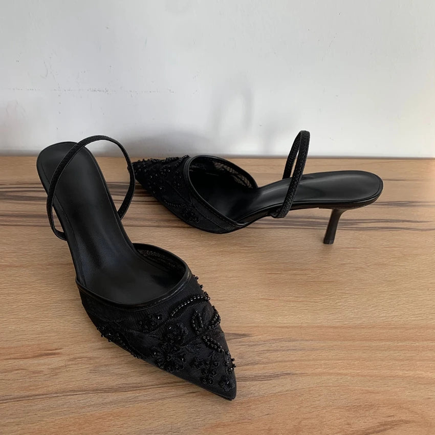 Mesh Flowers High Heels Sexy Dress Shoes