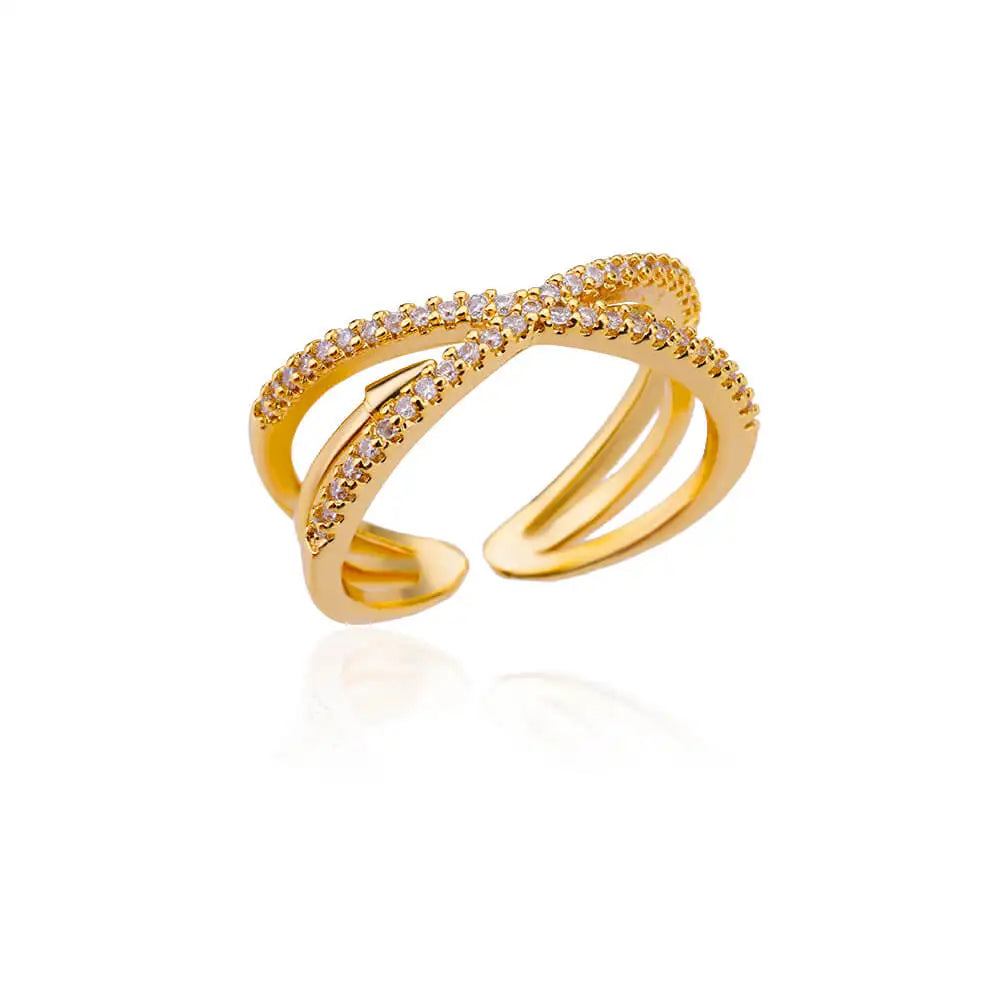 Stainless Steel Round Zircon Geometric Gold Crystal Ring