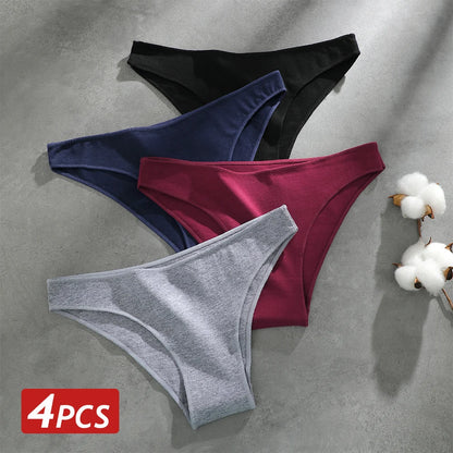 4PCS Seamless Cotton Panties Sexy Low Waist Underpants Lingerie
