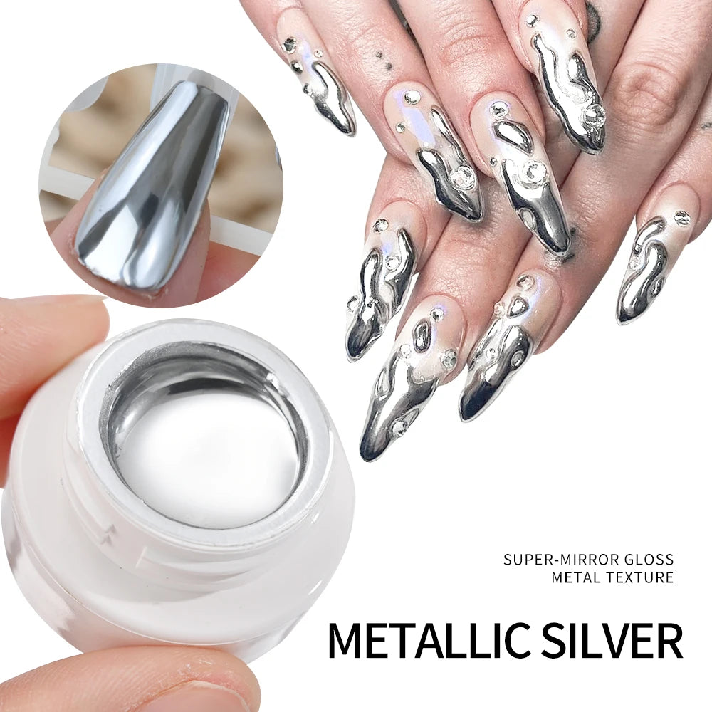 Metallic Painting Gel Chrome Gold Silver Mirror Effect Nail Polish