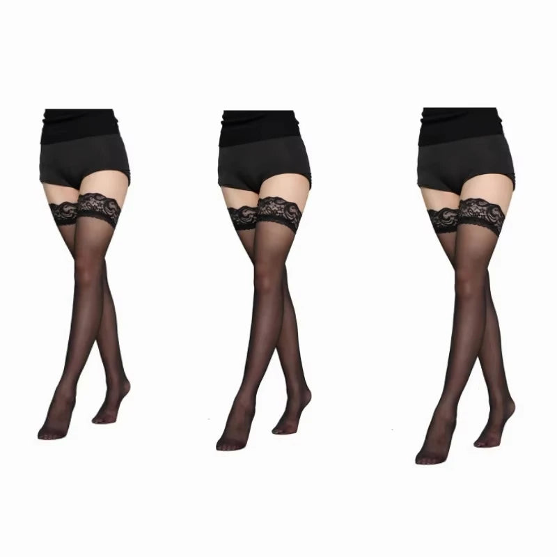 Medias altas hasta la rodilla con patchwork de encaje floral sexy