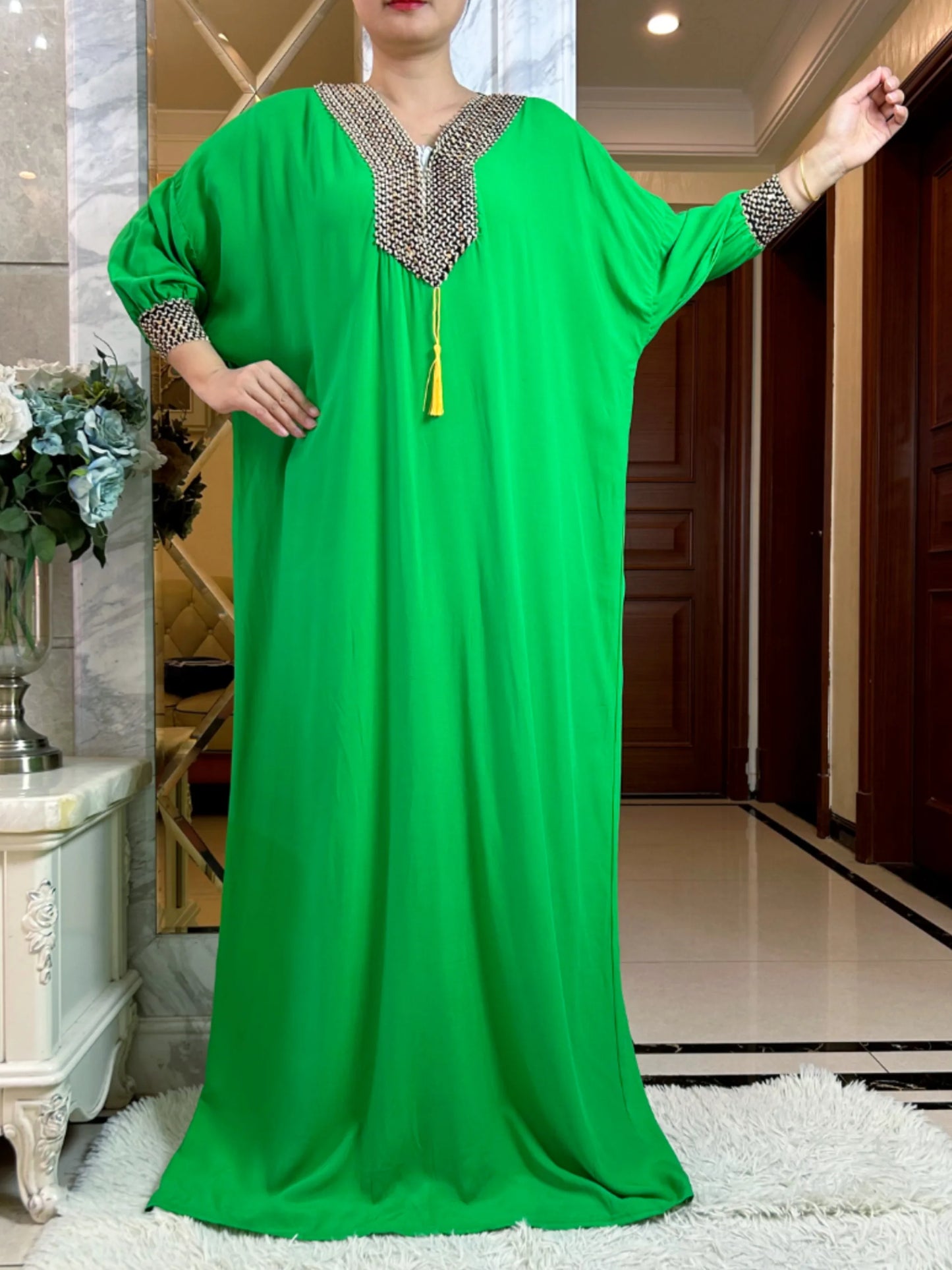Muslim Long Sleeve Cotton With Big Scarf African Abaya