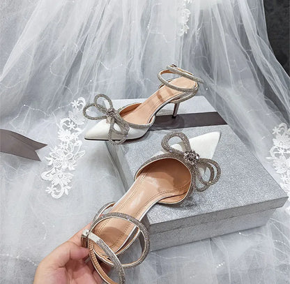 Glitter Rhinestones Crystal Silk Thin High Heels Shoes