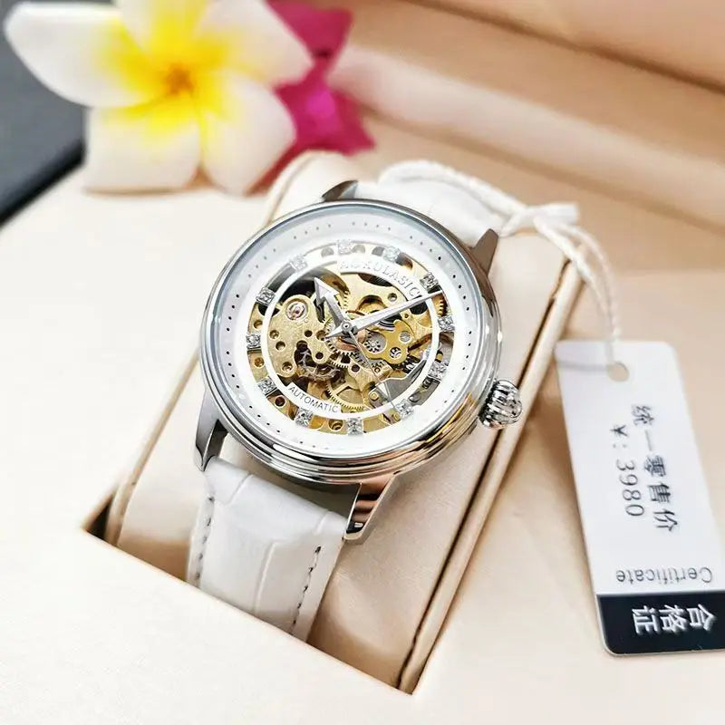 Aogulas Genuine Hollow-Out Diamond-Encrusted Fully Automatic Mechanical Watch