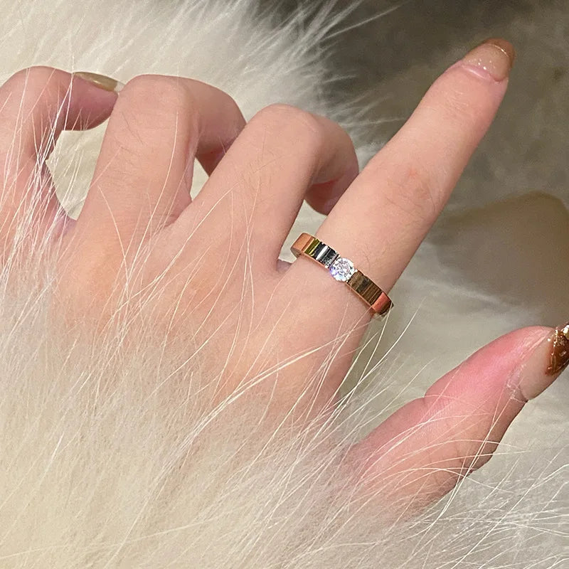 Stainless Steel Minimalist Silver Zircon Ring
