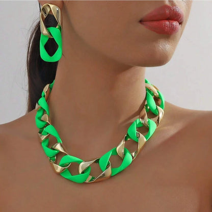 Hip Hop Color Acrylic Choker Necklace Set